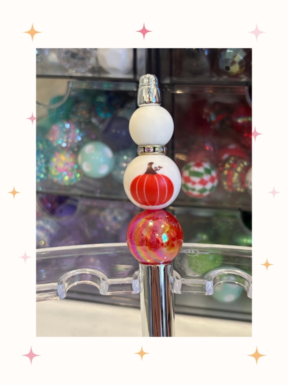 Handmade Pumpkin Shiny Silver Beaded Pen